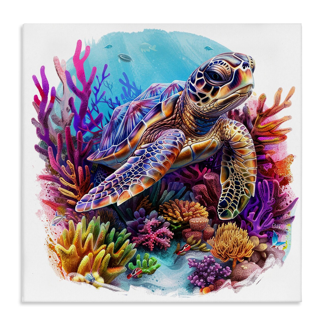Stupell Industries Turtle & Purple Coral Canvas Wall Art Design by LSR Design Studio